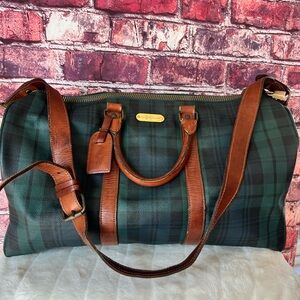 Vintage Polo Ralph Lauren Black Watch Plaid Boston Bag - Green/Navy